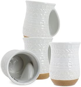 Elanze Designs Cup of Cozy Nordic Knit 14 ounce Ceramic Stoneware Handwarmer Coffee Mug Set of 4, Raw Clay