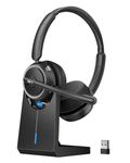 TSYMO Wireless Bluetooth Headset with Microphone, ANC/ENC Noise Canceling, Mic Mute, PC Headphone with USB Dongle & Charging Station for Android, Office, Laptop, Call Center, Phone