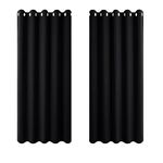 PONY DANCE Shading Blackout Curtains - Block Out Curtains for Bedroom Shades Eyelet Top Wide Window Covering for Kitchen Halloween Decor, 66 inch Width by 54 inch Depth, 2 Panels, Black