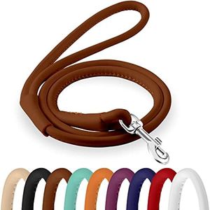 CollarDirect Rolled Leather Dog Leash 6ft, Soft Training Leather Dog Leash for Puppy and Grown Dog Small Medium Large Black Blue Red Orange Green Pink White (Brown, Size XL 6ft)