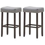 COSTWAY Set of 2 Bar Stools, Counter Height Bar Chairs Seat with Cushion and Solid Wood Legs, Breakfast Dining Stools Cafe Chair for Home Kitchen Dining Room (Grey)