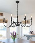 8 Lights Black Farmhouse Chandelier Ceiling Lights,LASENCHOO Rustic Chandelier for Dining Room Light Fixtures Hanging,Farmhouse Light Fixtures Pendant Lighting for Kitchen Island Living Room Bedroom