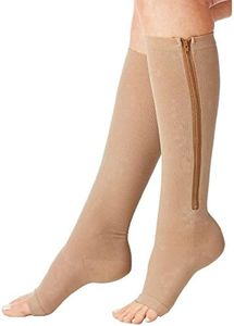 Furein Medias Calcetines de Compresión de Punta Abierta y Cierre de Cremallera Unisex Hombre y Mujer (XXL)