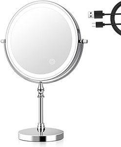 UUCOLOR 20X Makeup Mirror with Lights USB Rechargeable 8 Inch 3 Color Lights Two Sided Magnification LED Vanity Mirror Touch Control 360°Rotation Light up Mirror Chrome Finish