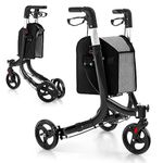 GYMAX Rollator Walkers, Foldable 3 Wheel Medical Walking Aid with Adjustable Handle, Large Shopping Bag and Lockable Brakes, Lightweight Walking Frame for Seniors & Disabled (Black)