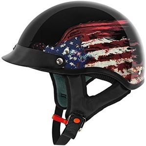 VCAN Cruiser Solid Gloss Black Half Face Motorcycle Helmet (Flag, XX-Large)