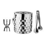 Steren Impex | Stainless Steel 3 Piece Coin Design Bar Set for Drink/Gift, Double Wall - Ice Bucket, Tong & Peg Measure