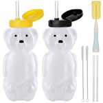 2 Pack Honey Bear Straw Cups with 4 Flexible Straws & Cleaning Tools(2 Straw Brushes &1 Bottle Brush), 8-Ounce Therapy Sippy Bottles for Speech and Feeding Training, Leak-Proof & Food-Grade & BPA Fre