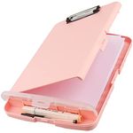 HWPRATO Clipboards Nursing Clipboard Foldable Clipboard with Storage File Folder Clipboard Folder Organizer Plastic Clipboard Folio with Storage Case for Offices, Doctor, Teacher, Kids（Light Pink）