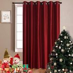 GYROHOME Extra Wide Room Darkening Curtain for Sliding Glass Door, Christmas Decoration Indoor Faux Silk Room Curtain (Beige Liner) Fully Lined Solid Drapes (1Panel,100x84inch, Christmas Red)