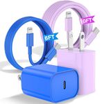 Fashia iPhone Charger Fast Charging[6FT+10FT], Apple Charger with Long USB C to Lightning Cable for iPhone 14/13/12 Pro Max,20W USB C Charger Block and Chargeur iPhone Fast Charing Cord(Blue+Purple)