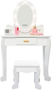 GAOMON Princess Vanity Set for Toddlers - Kids Vanity with Mirror and Light, Stool, and Wood Makeup Playset