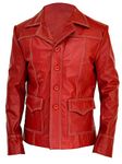 Brad Pitt Fight Club Tyler Durden Red Faux Leather Jacket Men Motorbike Jacket Red Leather Biker Jacket Coat Mid Length