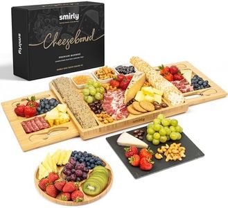 SMIRLY Cheese Board and Knife Set: Large Charcuterie Board Set, Cheese Platter Board, Bamboo Cheese Board W/ Cutlery Set, Cheese Tray, Wooden Cheese Board Set, Cheese Cutting Board Set, Cheese Plate