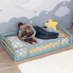 Twin Floor Bed with Safety Guardrai