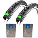 Marathon GreenGuard 16 x 1.35 Road/Touring/Hybrid Bike tyres (Pair) + Matching SV4 Presta Valve tubes (pair)