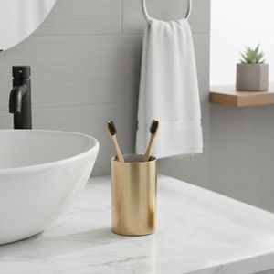 Brushed Gold Bath Tumbler Cup Holder or Toothbrush Holder Golden