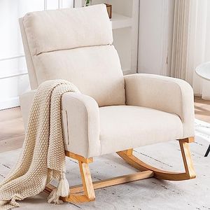 YUUIJOAA Rocking Chair Nursery - Glider Modern Accent Chairs Upholstered Linen Nursing Rocker Padded Armchair for Indoor Living Room Bedroom Beige