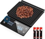 Digital Coffee Scale with Timer 0.1g/3KG High Precision Kitchen Scale Waterproof Electronic Food Weighing Espresso Scale, Large LED Display, Touch Button, Easy to Clean, Black(Batteries Included)