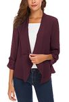 Women's Ruched Sleeve Lightweight Thin Chiffon Blazer, Mulberry, Large