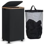 efluky Laundry Basket with Wheels, Rolling Laundry Basket with Lid and Removable Bag, Collapsible Dirty Clothes Basket with Wheels for Laundry Room, Bedroom & Bathroom, 100L (26.4 Gallon) Black