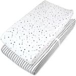 American Baby Company 2 Pack Printed 100% Natural Cotton Jersey Knit Fitted Contoured Changing Table Pad Cover, Travel Lite Mattress, Silver Black Arrow/Stripe, Soft Breathable, Boys and Girls