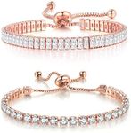 Dainty Sparkling Crystal Tennis Bracelets Set 18K Gold Plated Shiny Cubic Zirconia Jewelry Birthday Gifts for Women, 5.2 Inch, Metal, crystal