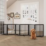 Semiocthome Wood Dog Gates for The House Extra Wide, 6-Panel Freestanding Pet Gates with 4PCS Metal Stands for Doorways and Stairs, Foldable Dog Fences Indoor, Expands Up to 280cm /110" (W) - Black