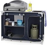 Campart KI-0753 Outdoor Camping Kitchen – Sink and Windshield included – Carrier bag included – Adjustable feet – 102 x 48 x 85/116cm, Blue