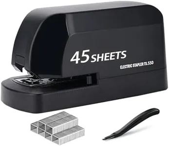 Electric Stapler for Desk, 45 Sheet Capacity Automatic Stapler Desktop, Office Staplers Electric, AC Operated Staplers Heavy Duty Office Use with 1,000 Staples & Staple Remover, Black
