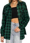 HOTOUCH Flannel Shirt Women Blouses Tops Buffalo Check Plaid Long Sleeve Roll-Up Casual Button Down Shirts with Pocket Green