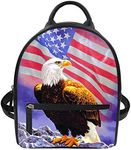 Coloranimal US American Patriotic Leather Backpack for Girls Women Gift,Retro American Flag with Eagle Pattern PU Ladies Mini School Book Bags for Teenager Handbag Purse Casual Daypack