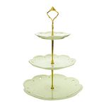 MALACASA, Series Sweet.Time, 14.5" Tall 3 Tier Cake Stands (6" & 8" & 10") Round Ceramic Dessert Cake Tower Stand, Porcelain Party Food Server Display Holder with Golden Carry Handle, Green