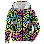 ACOCOPY Girls Zip Up Sweatshirts Fashion Leopard Print Hoodies Long Sleeve Hooded Jacket for School Size 6-8