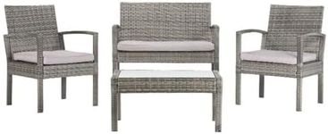 Safavieh PAT7507B Collection Bassey Grey 4-Piece Outdoor Living Patio Set