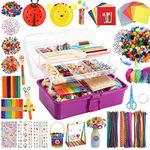 Caydo 3000 Pcs Kids Art and Crafts Supplies, Toddler DIY Craft Art Supplies Set Include Pipe Cleaners, Pom Poms, Portable 3 Layered Folding Storage Box for Kids