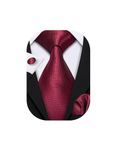 Barry.Wang Men Tie Set Wedding Business Handkerchief Cufflink Burgundy