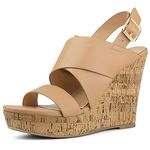 Allegra K Women's Wood Decoration Strappy Platform Wedge Sandals Brown 8 UK/Label Size 10 US