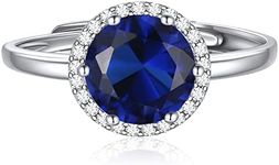 ChicSilver 8mm Round Cut Birthstone Promise Ring for Her, 925 Sterling Silver Simulated Blue Sapphire Gemstone Anniversary Wedding Engagement Band Rings for Women September Birthstone Jewelry