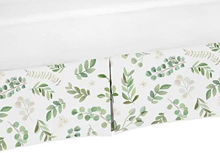 Sweet Jojo Designs Floral Leaf Girl Baby Nursery Crib Bed Skirt Dust Ruffle - Green and White Boho Watercolor Botanical Woodland Tropical Garden