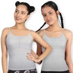 DChica Padded Camisole Starter Bra for Girls (Pack of 2) Sleeveless Undershirts with Adjustable Straps | Cotton Camisole | Tank Top/Innerwear for Girls (Color-Grey) Camisole Vest