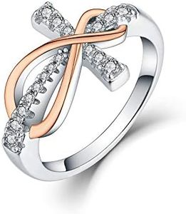 JO WISDOM 925 Sterling Silver Cubic Zirconia Cross Infinity Ring,Rose Gold Women's Infinity Wedding Engagement Statement Rings