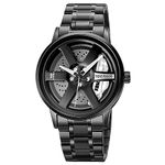 SKMEI Stainless Steel Men Analogue Watch New Wheels Rolling Creative Fashion Che Youhui League Fans Butterfly Double Snap Gift Wristwatch - 1787, Black Dial, Black Band