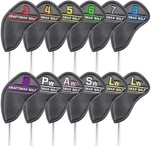CRAFTSMAN GOLF Left Handed 12pcs Black Synthetic Leather Golf Iron Head Covers Set Headcover with Colorful Number Embroideried,Easily get The Needed Iron for Callaway Ping Taylormade Cobra Etc.