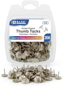 B BAZIC PRODUCTS 230 Silver Thumb Tacks. 200 Push Pins for Crafts and Office Organization