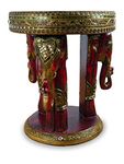 Magnificent glass mosaic look stool with elephants, side table, plant stand handmade in Thailand