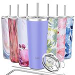 THILY Tumbler Stainless Steel Travel Mug 780 ml Triple-Insulated Coffee Cup with 2 Lids and Straws, Reusable, Powder Coated, Splash-Proof, Keep Ice Drinks Cold, Lavender