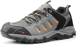 NORTIV 8 Men's Waterproof Hiking Shoes Leather Low-Top Hiking Shoes for Outdoor Trailing Trekking Camping Walking Black/Dark Grey/Orange-PU Size 10 Quest-1