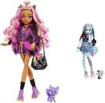 Monster High Doll, Frankie Stein with Accessories, HHK53 & Doll, Clawdeen Wolf with Pet Dog, Posable Fashion Doll, HHK52