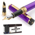 Dryden Designs Fountain Pen - Medium and Fine Nibs | Includes 24 Ink Cartridges and Ink Refill Converter | Consistent Writing, Smooth Look, Left and Right Handed - Decadent Purple